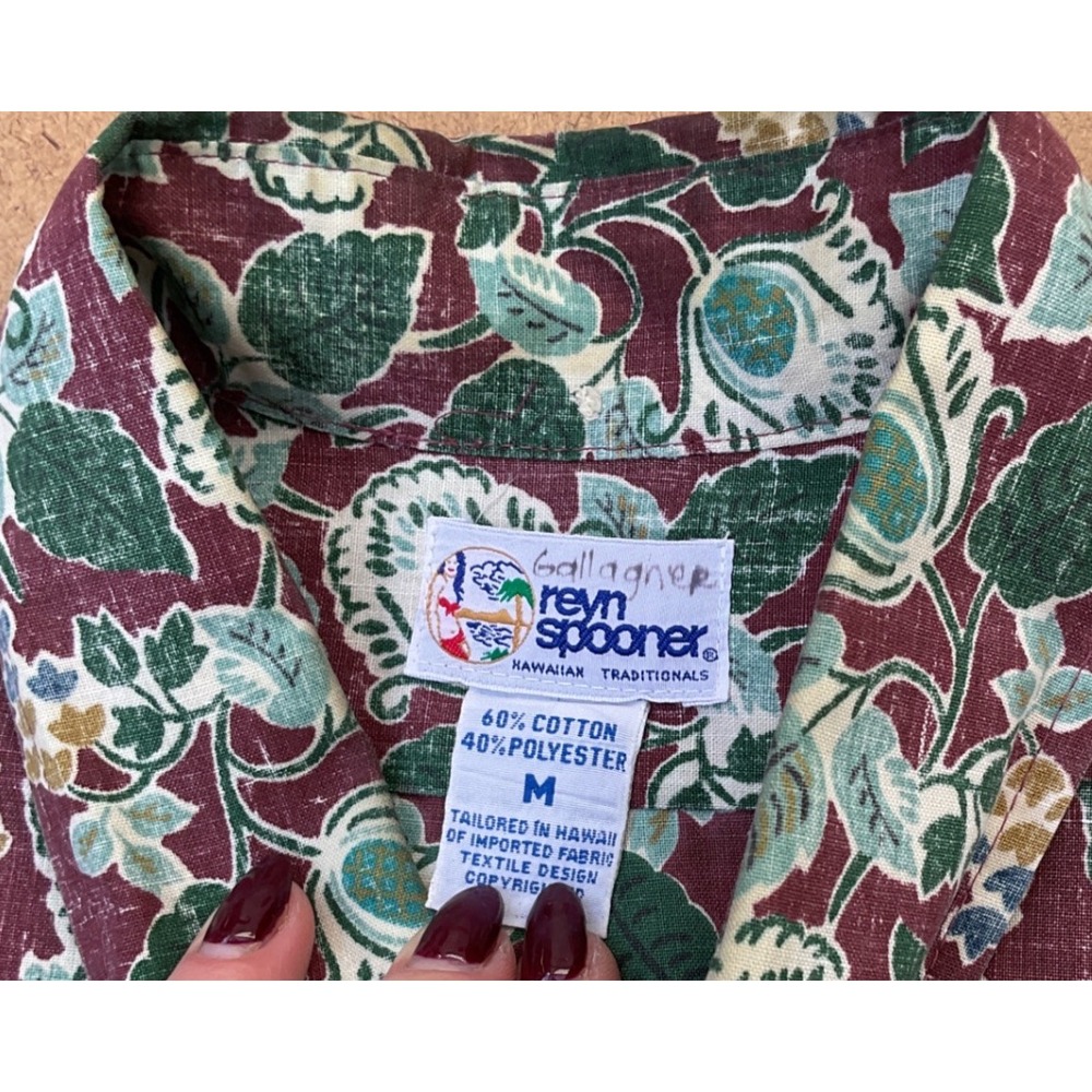 Reyn Spooner Hawaiian Traditionals Reverse Print Pullover Shirt Mens M Burgundy